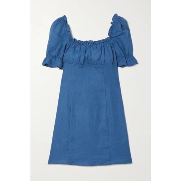 Reformation Robles Blue Linen Mini Dress Size 8 - Picture 9 of 9